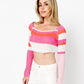 Striped Off The Shoulder Long Sleeve Crop Top