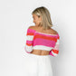 Striped Off The Shoulder Long Sleeve Crop Top