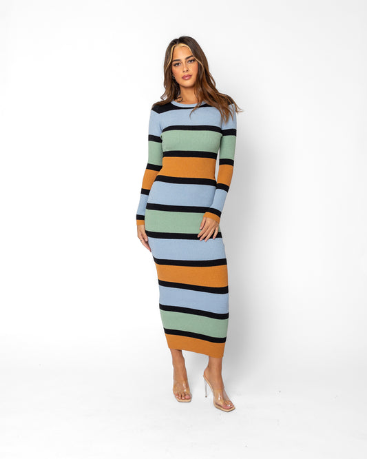 Long Sleeve Multi Color Maxi Dress