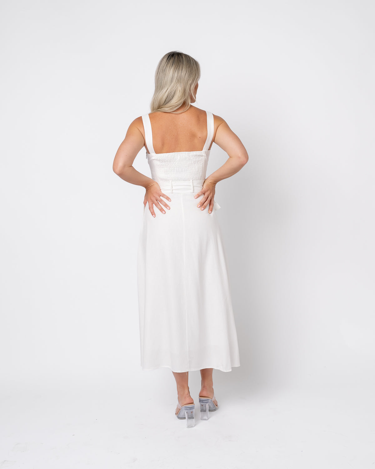 Cotton Linen Blend Buckle Maxi Dress