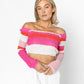 Striped Off The Shoulder Long Sleeve Crop Top