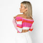 Striped Off The Shoulder Long Sleeve Crop Top