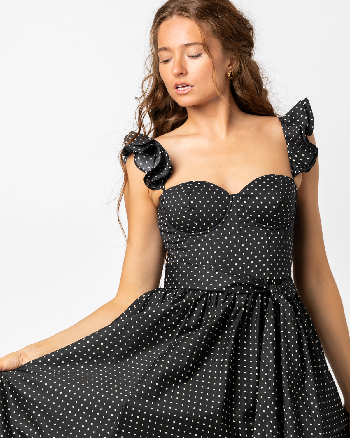 Pin Dot Corset Flutter Dress