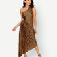 Cheetah Asymmetrical Pleated Maxi Dress