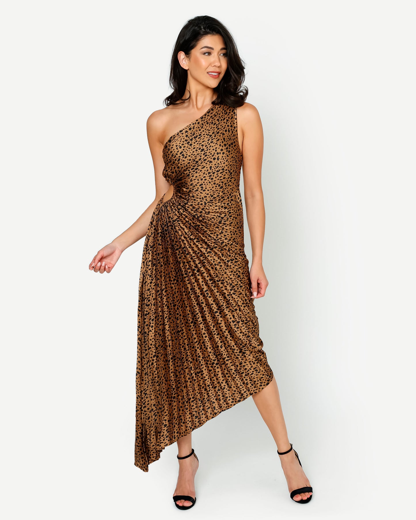 Cheetah Asymmetrical Pleated Maxi Dress