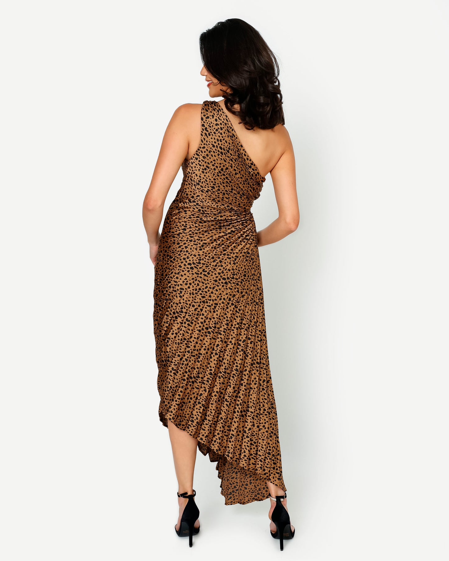 Cheetah Asymmetrical Pleated Maxi Dress