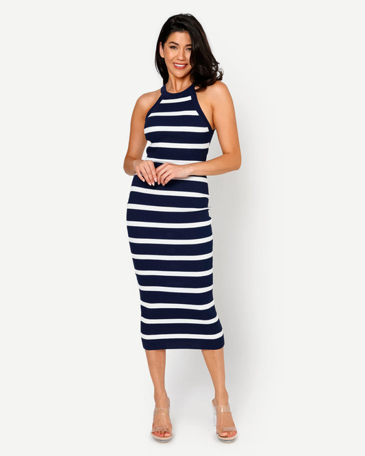 Halter Neck Mini Stripe Dress