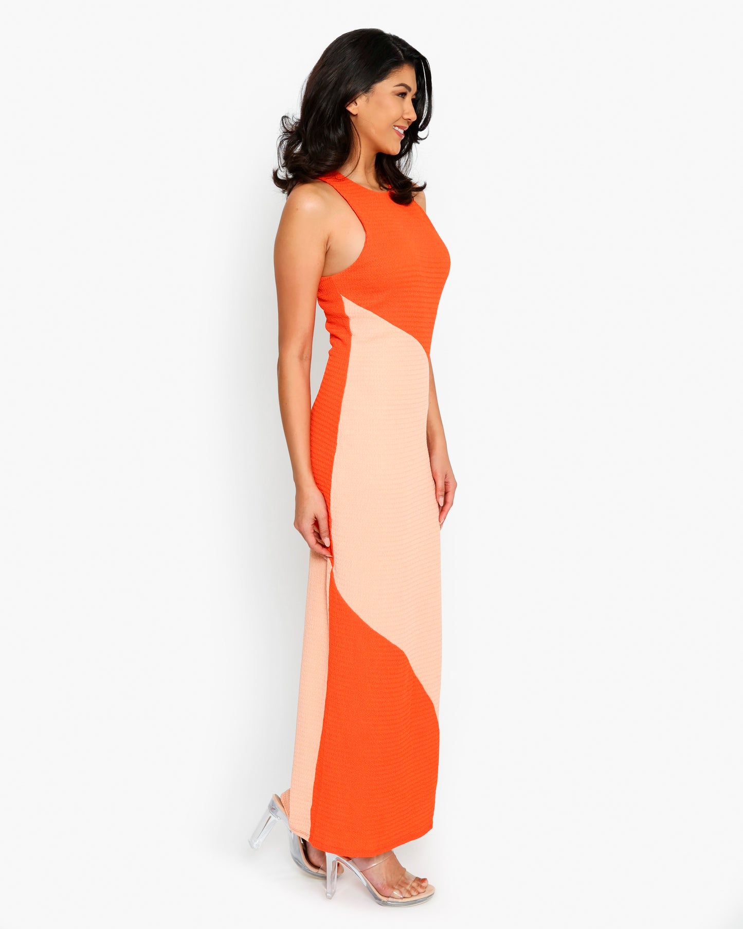 Stretchy Colorblock Cuello Redondo Vestido Maxi