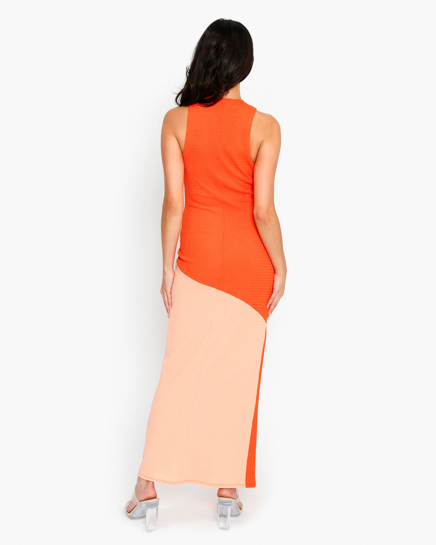 Stretchy Colorblock Round Neck Sundress Maxi Dress