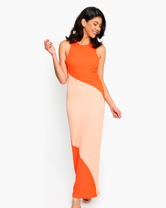 Stretchy Colorblock Cuello Redondo Vestido Maxi