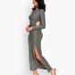 Metallic Side Keyhole Bodycon Maxi Vestido