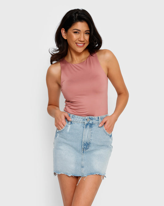 High Low Acid Wash Denim Skirt