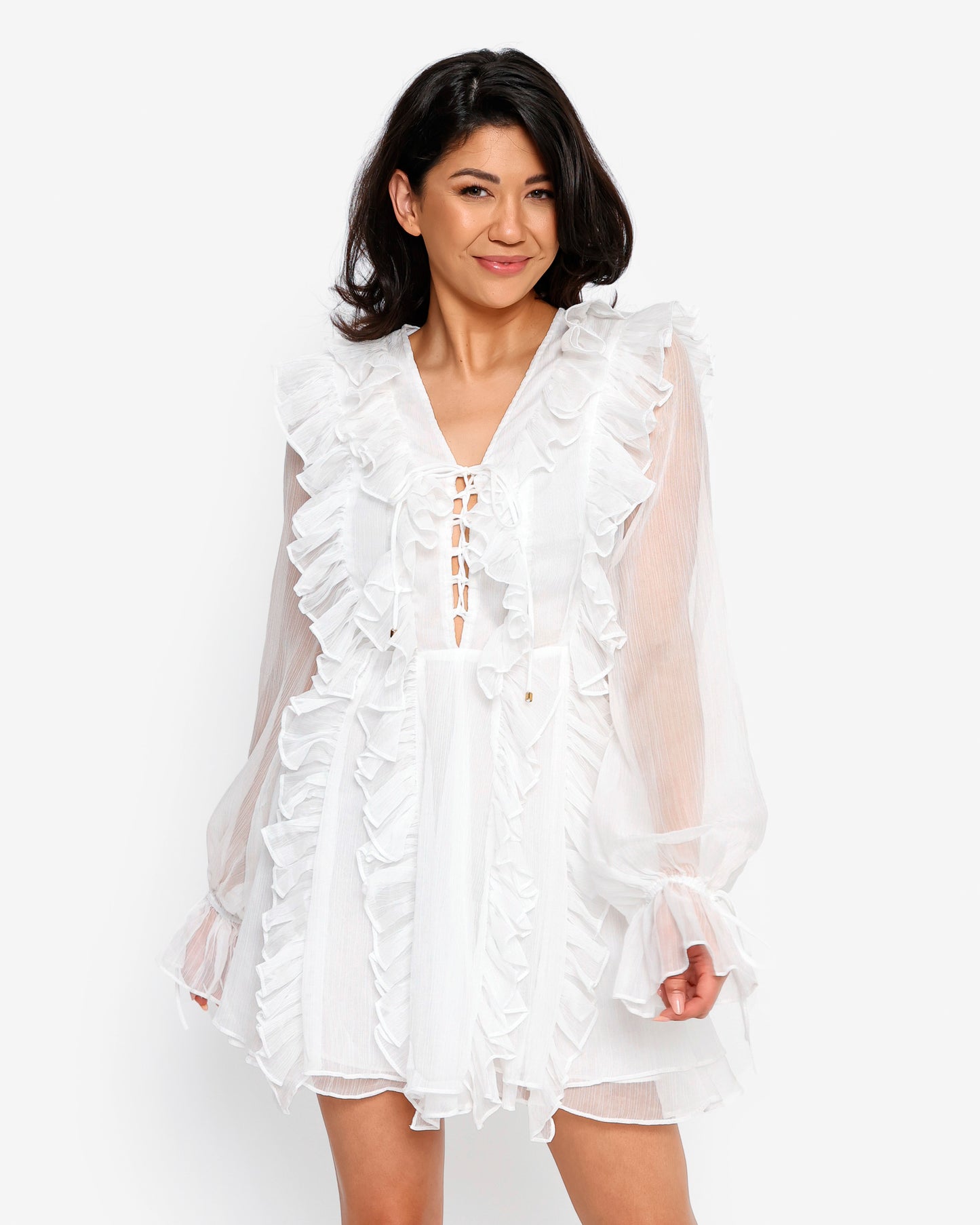 White Ruffle Mini Dress